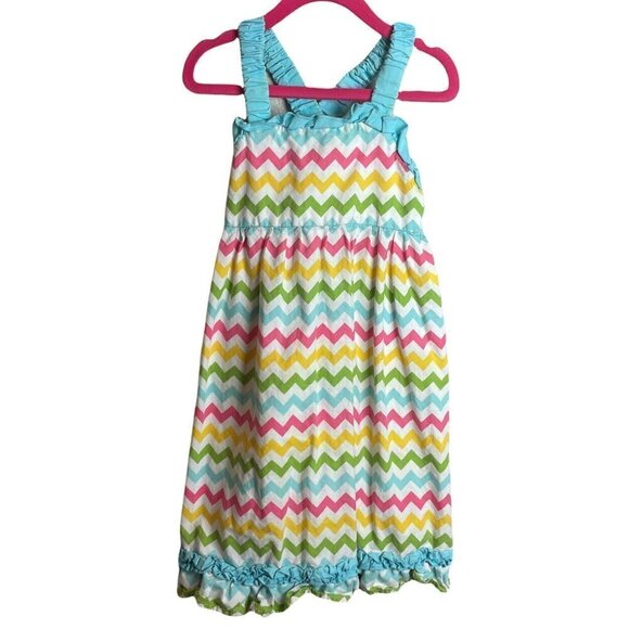 Smockdot Kids Girls 5 Dress Shift Chevron Easter Ruffle Blue Pink Sleeveless ￼ - Picture 1 of 5